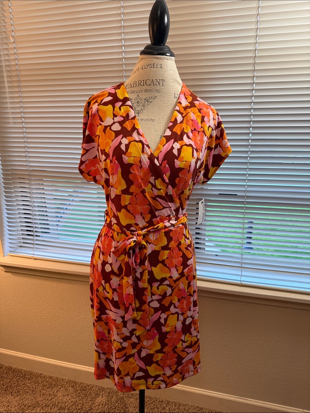 Nine West Floral Print Dress in Burgundy, Orange & Yellow